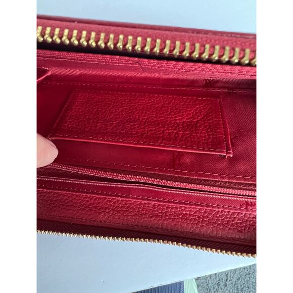 Kenneth Cole NY Dark Red Pebble Leather Zip Around Clutch Wallet Wristlet - Picture 9 of 12